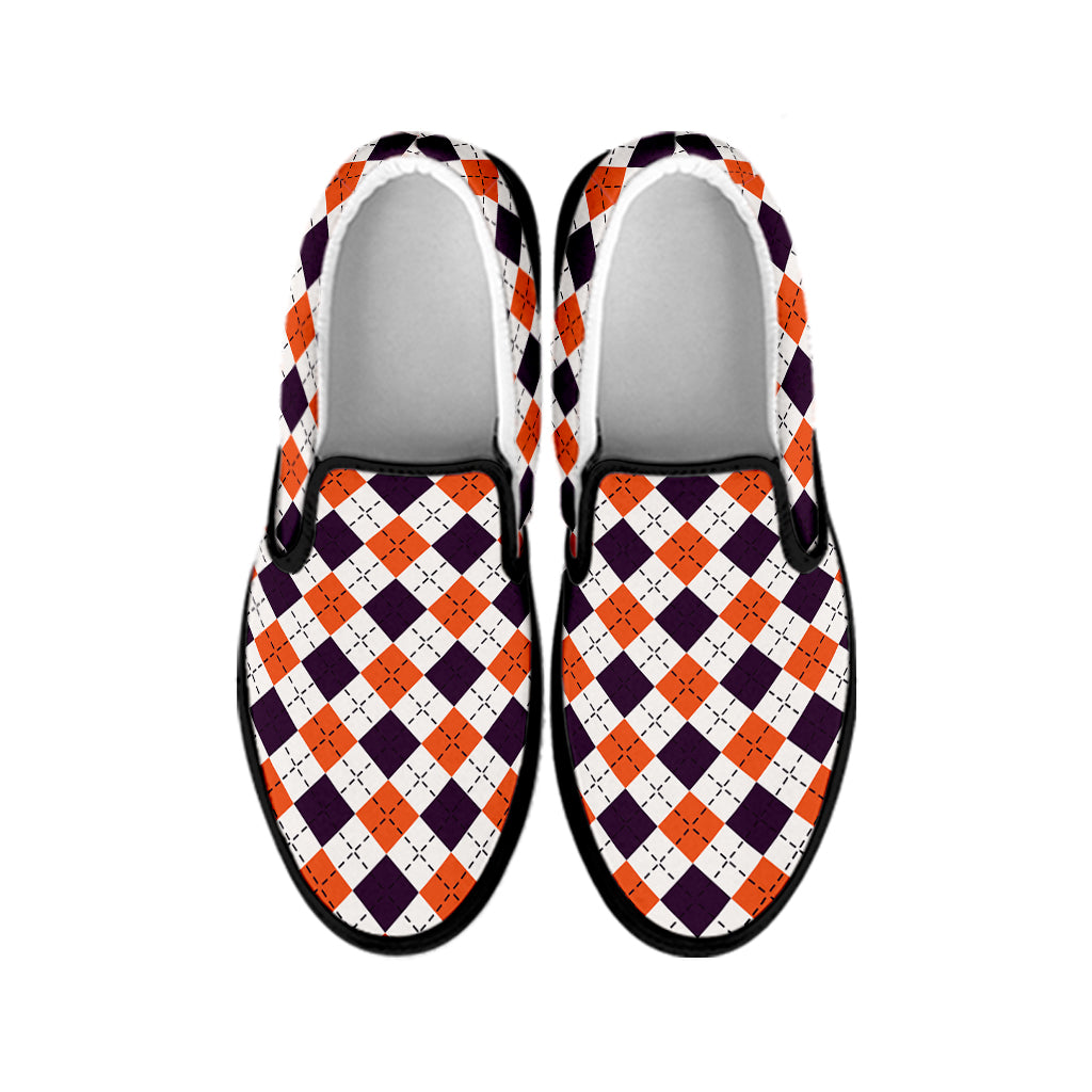 Halloween Checked Pattern Print Black Slip On Shoes