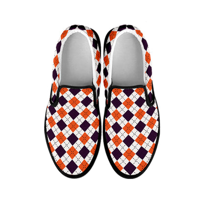 Halloween Checked Pattern Print Black Slip On Shoes