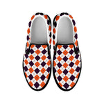 Halloween Checked Pattern Print Black Slip On Shoes