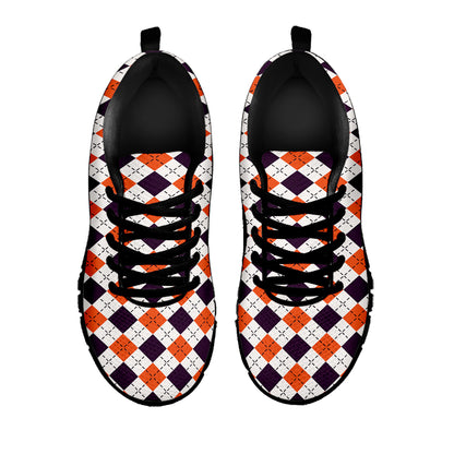 Halloween Checked Pattern Print Black Sneakers