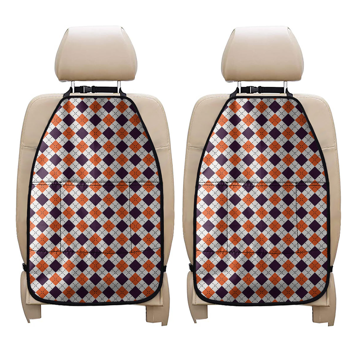 Halloween Checked Pattern Print Car Seat Organizers