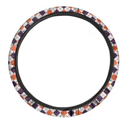 Halloween Checked Pattern Print Car Steering Wheel Cover