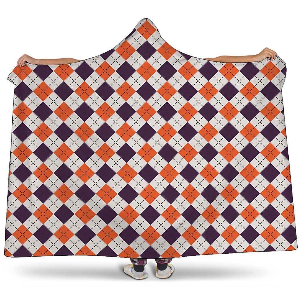 Halloween Checked Pattern Print Hooded Blanket