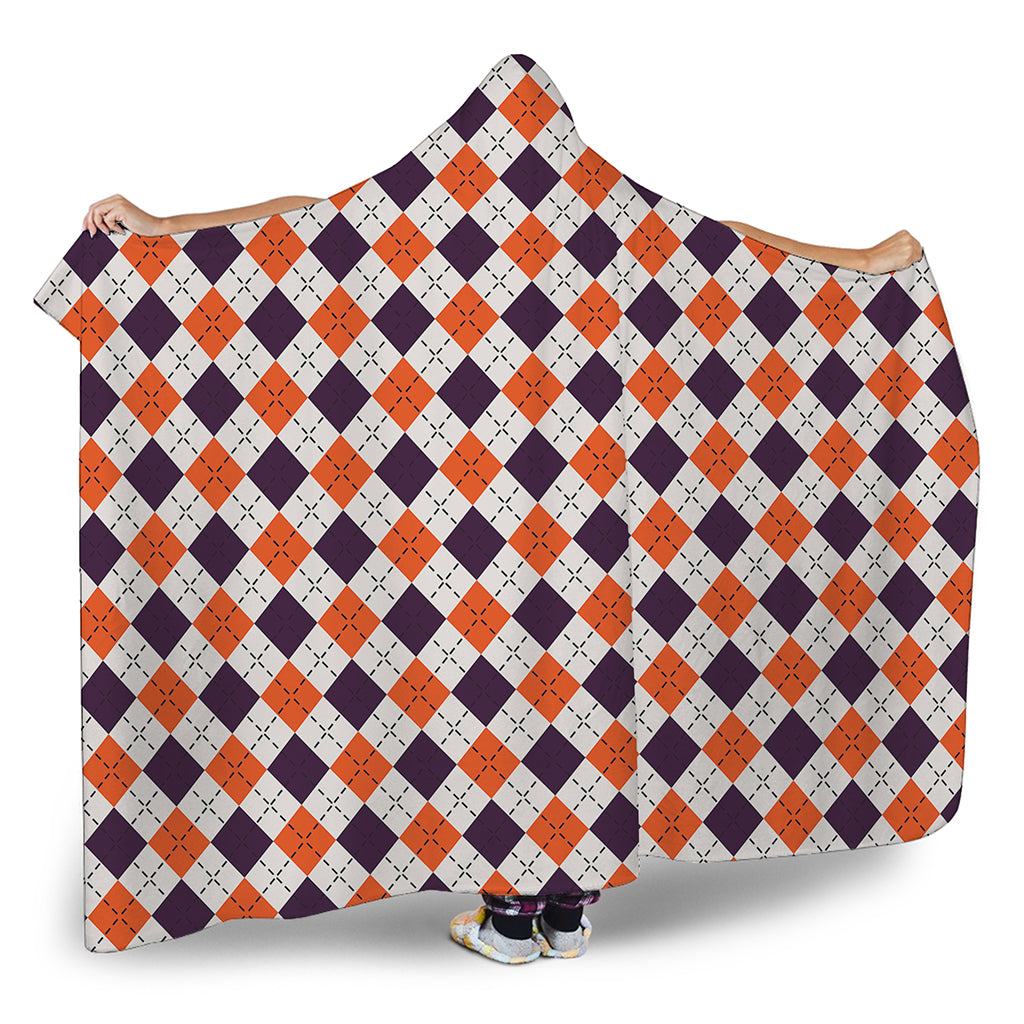 Halloween Checked Pattern Print Hooded Blanket