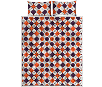 Halloween Checked Pattern Print Quilt Bed Set