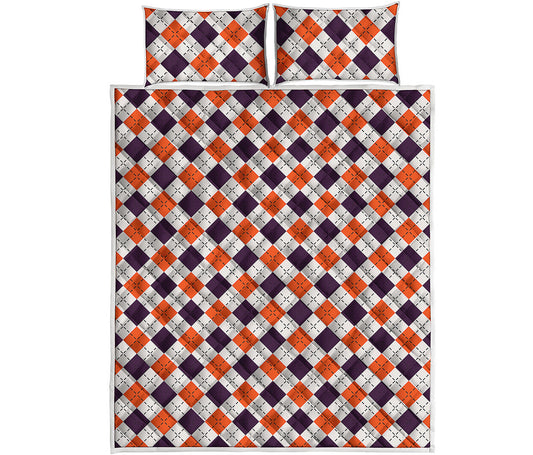 Halloween Checked Pattern Print Quilt Bed Set
