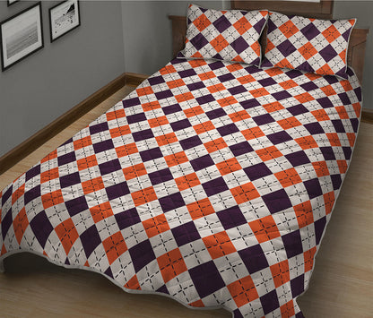 Halloween Checked Pattern Print Quilt Bed Set