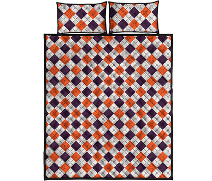 Halloween Checked Pattern Print Quilt Bed Set