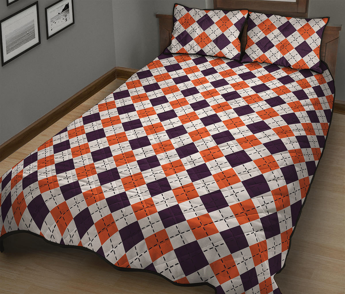 Halloween Checked Pattern Print Quilt Bed Set