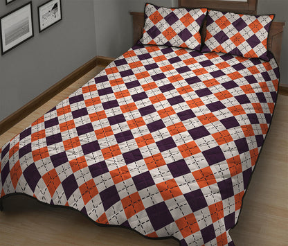 Halloween Checked Pattern Print Quilt Bed Set