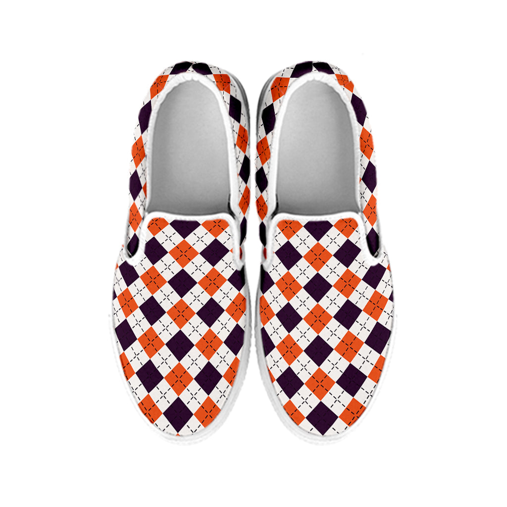 Halloween Checked Pattern Print White Slip On Shoes