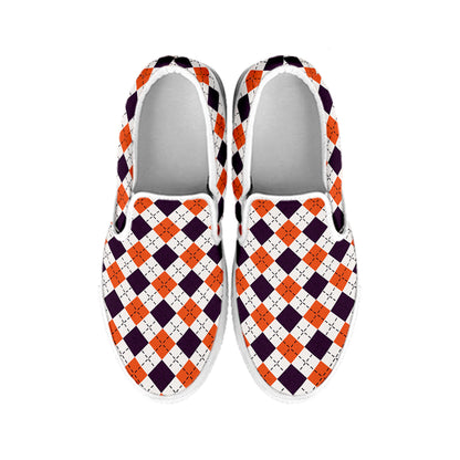 Halloween Checked Pattern Print White Slip On Shoes