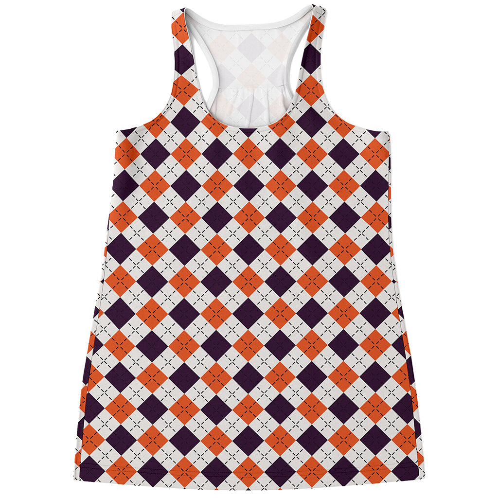 Halloween Checked Pattern Print Women's Racerback Tank Top