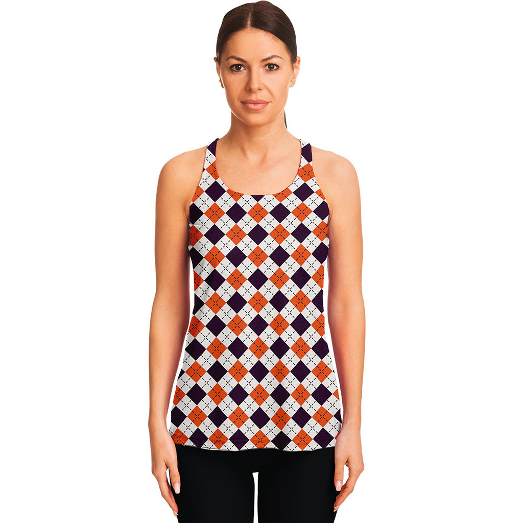 Halloween Checked Pattern Print Women's Racerback Tank Top