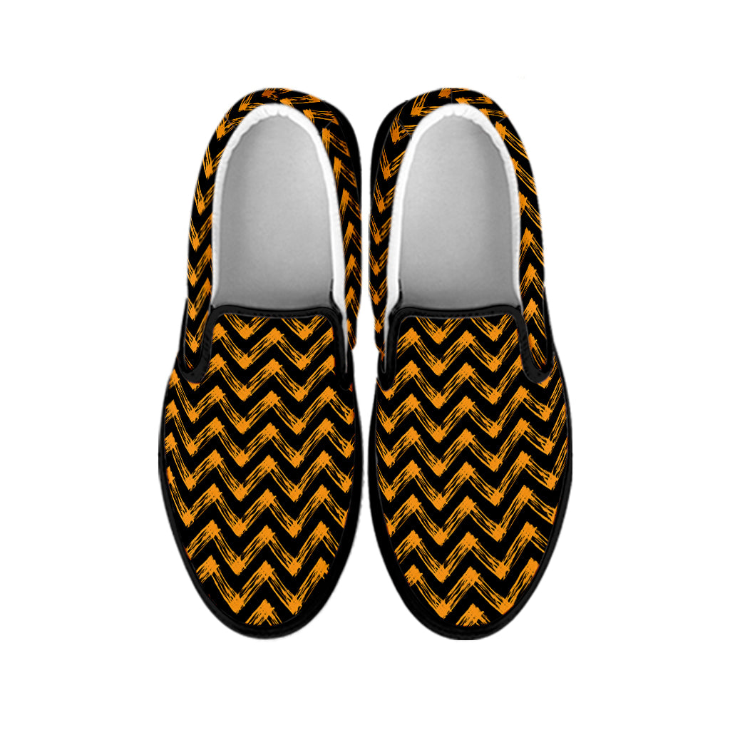 Halloween Chevron Pattern Print Black Slip On Shoes