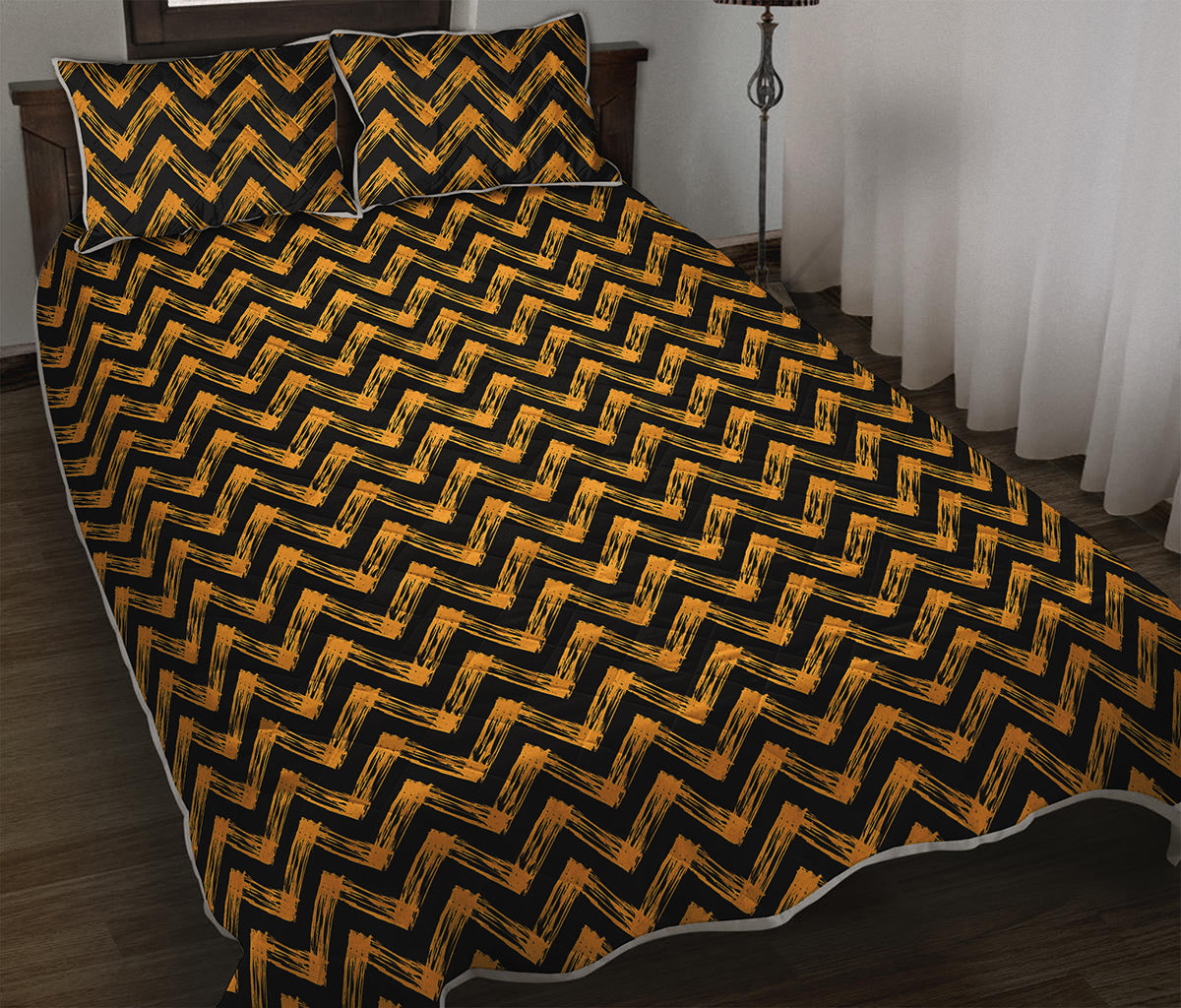 Halloween Chevron Pattern Print Quilt Bed Set