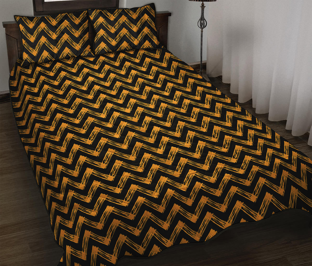 Halloween Chevron Pattern Print Quilt Bed Set