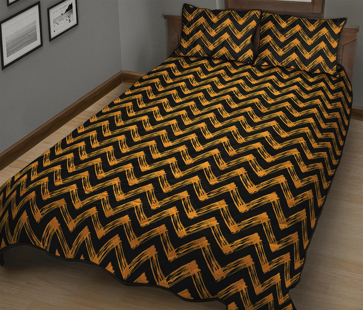 Halloween Chevron Pattern Print Quilt Bed Set