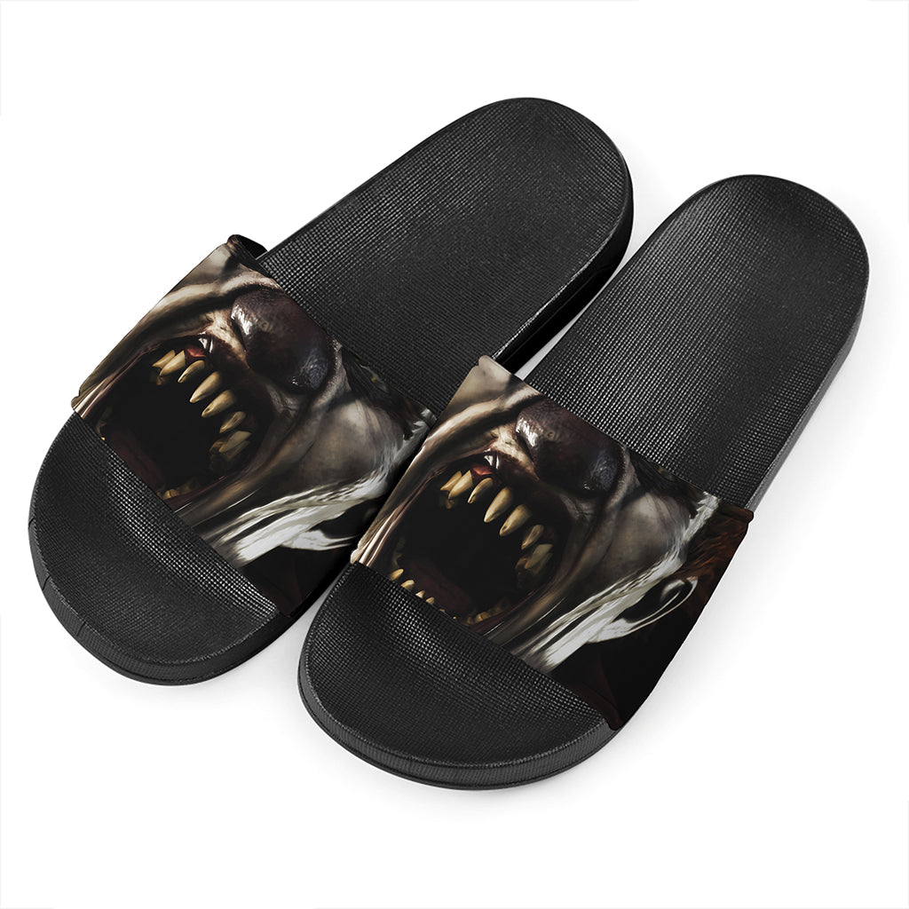 Halloween Clown Print Black Slide Sandals