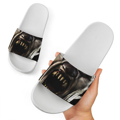 Halloween Clown Print White Slide Sandals