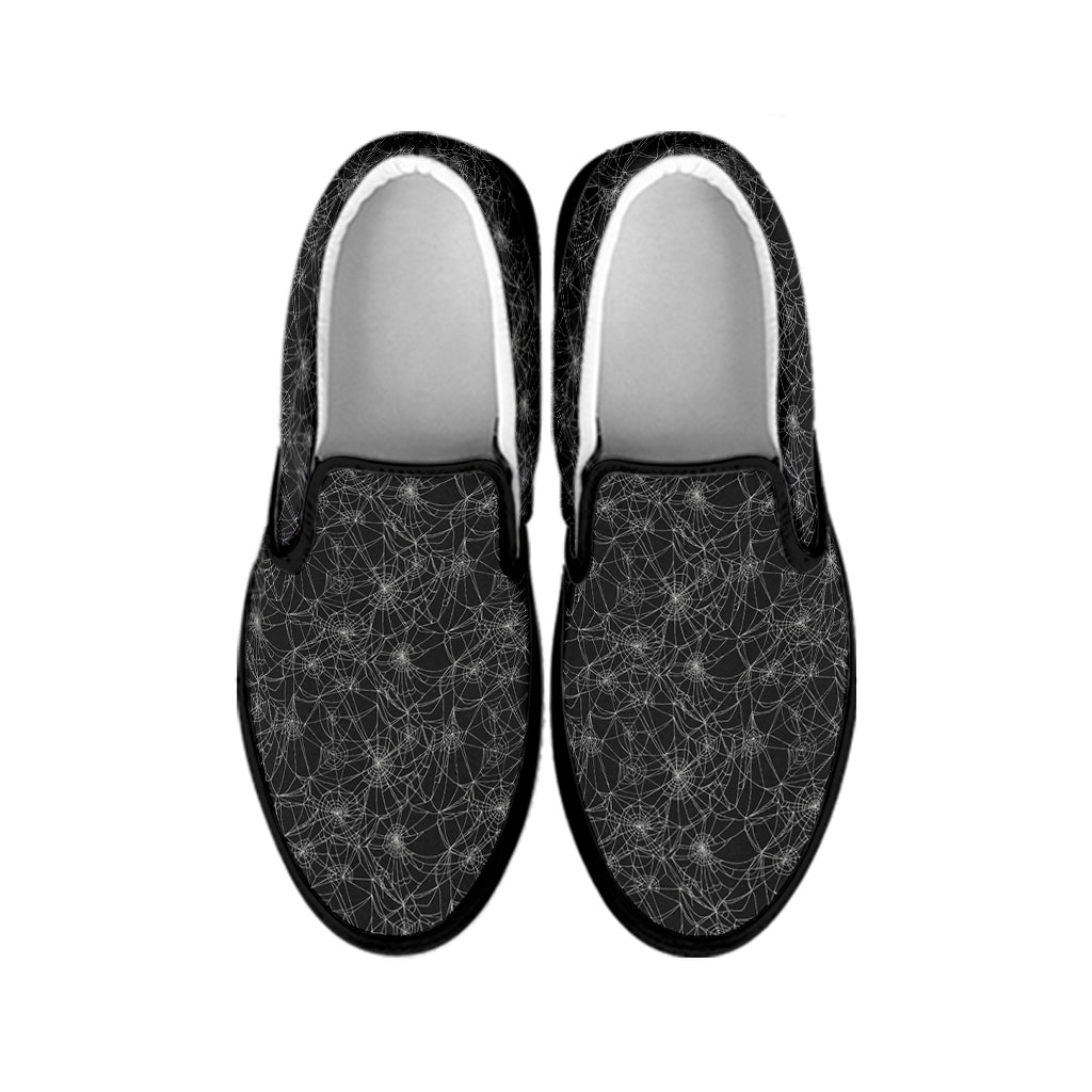 Halloween Cobweb Pattern Print Black Slip On Shoes