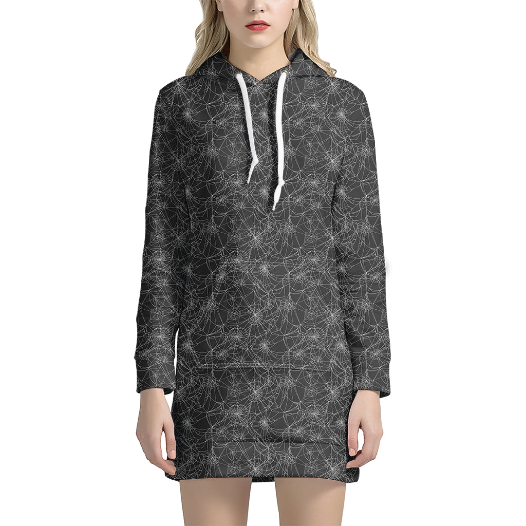 Halloween Cobweb Pattern Print Hoodie Dress