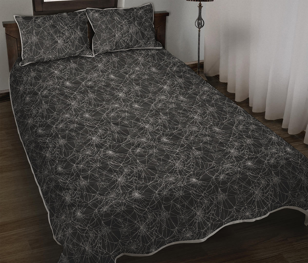 Halloween Cobweb Pattern Print Quilt Bed Set
