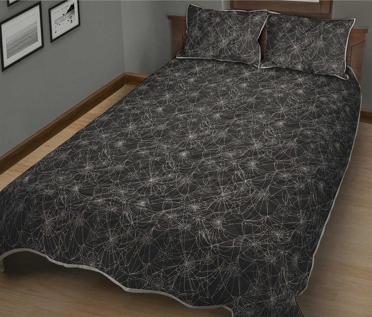 Halloween Cobweb Pattern Print Quilt Bed Set