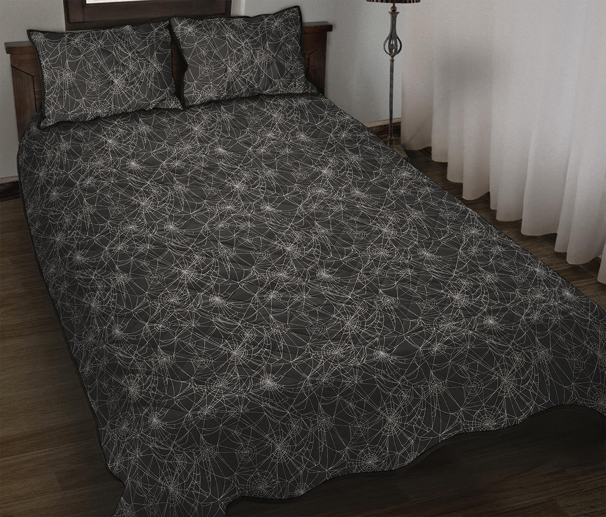 Halloween Cobweb Pattern Print Quilt Bed Set