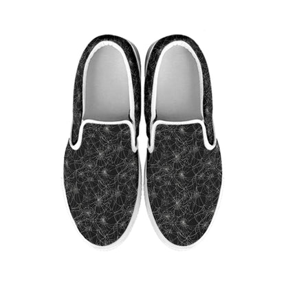 Halloween Cobweb Pattern Print White Slip On Shoes