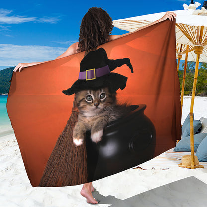 Halloween Cute Witch Cat Print Beach Sarong Wrap