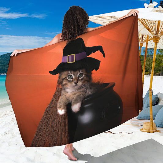Halloween Cute Witch Cat Print Beach Sarong Wrap
