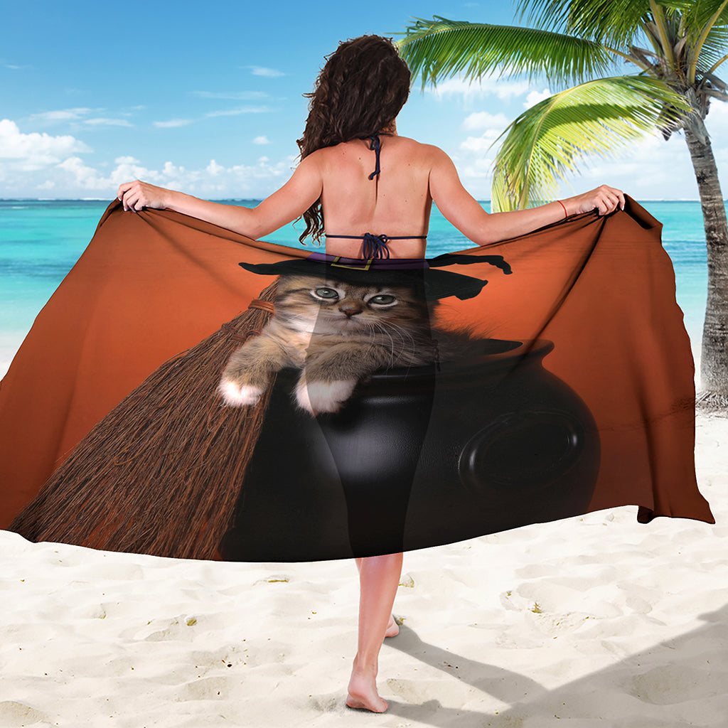 Halloween Cute Witch Cat Print Beach Sarong Wrap