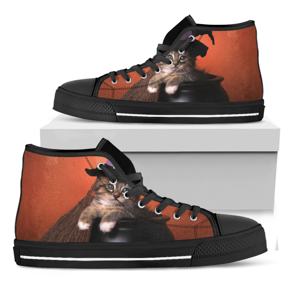 Halloween Cute Witch Cat Print Black High Top Shoes