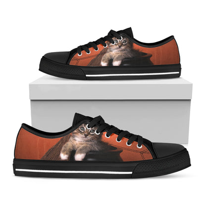 Halloween Cute Witch Cat Print Black Low Top Shoes 
