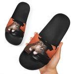 Halloween Cute Witch Cat Print Black Slide Sandals