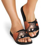 Halloween Cute Witch Cat Print Black Slide Sandals