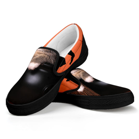 Halloween Cute Witch Cat Print Black Slip On Shoes