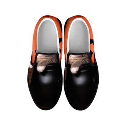 Halloween Cute Witch Cat Print Black Slip On Shoes