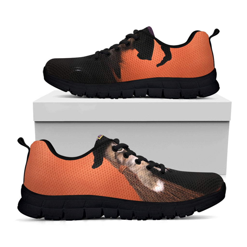 Halloween Cute Witch Cat Print Black Sneakers
