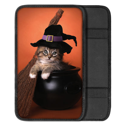 Halloween Cute Witch Cat Print Car Center Console Cover