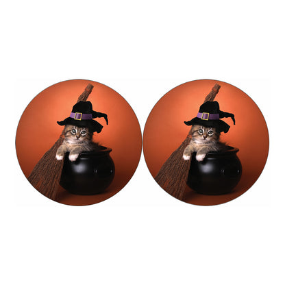 Halloween Cute Witch Cat Print Car Coasters