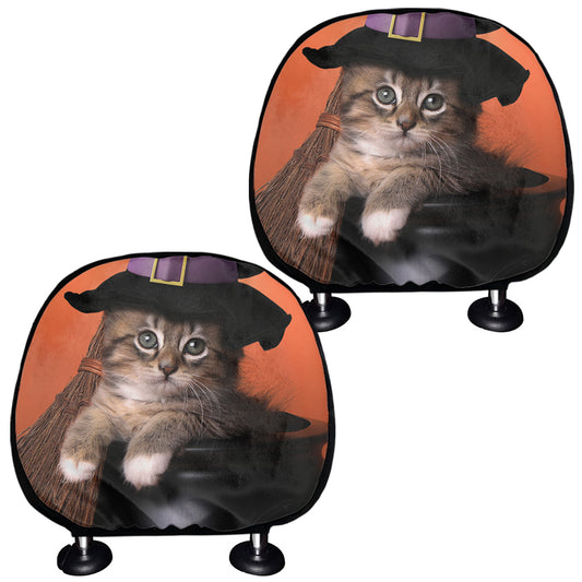 Halloween Cute Witch Cat Print Car Headrest Covers