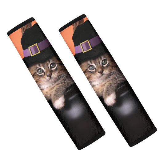 Halloween Cute Witch Cat Print Car Seat Belt Covers
