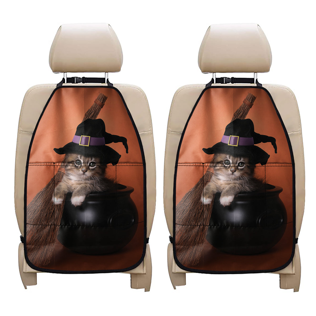 Halloween Cute Witch Cat Print Car Seat Organizers