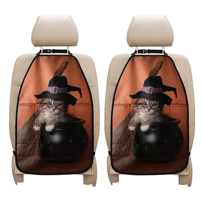 Halloween Cute Witch Cat Print Car Seat Organizers