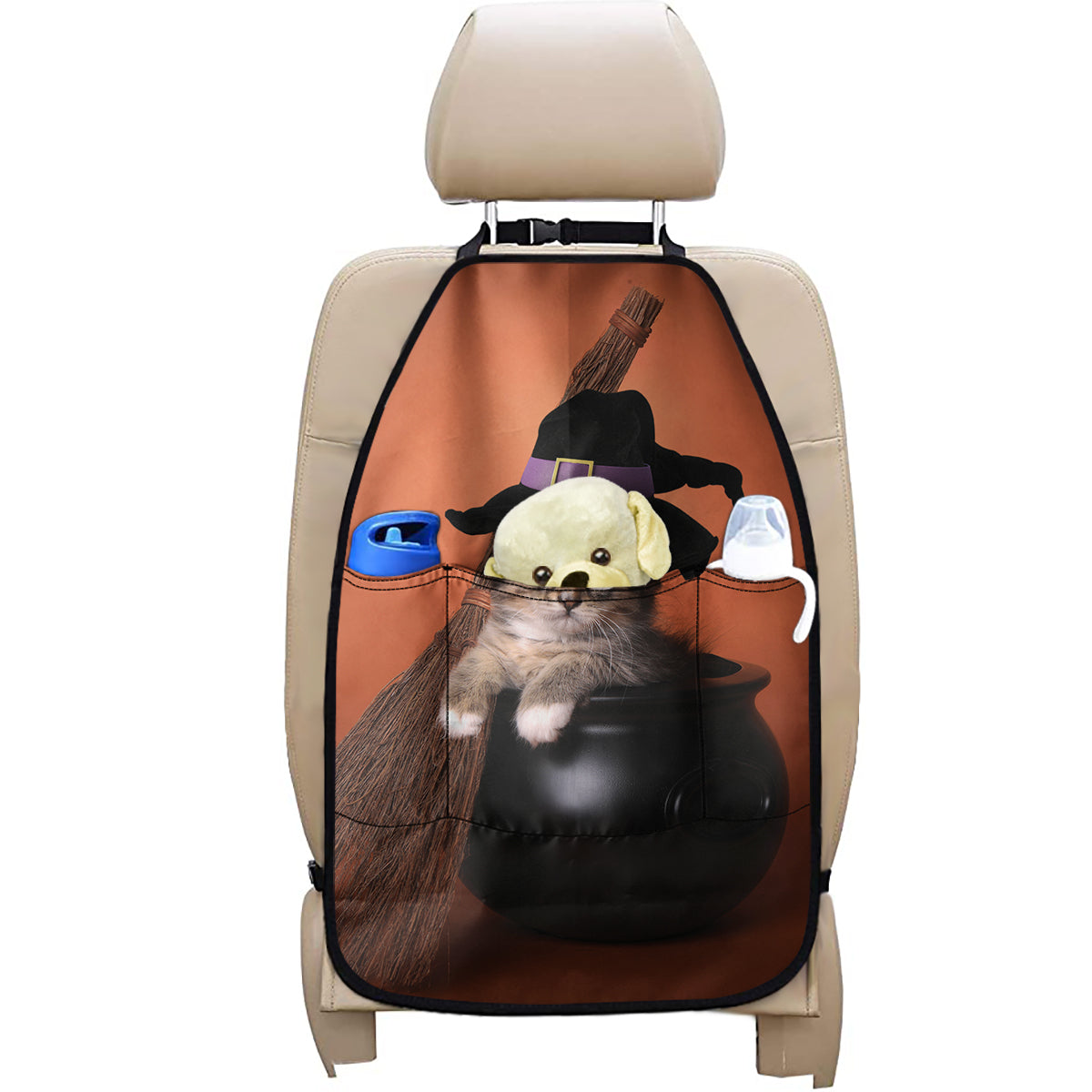 Halloween Cute Witch Cat Print Car Seat Organizers