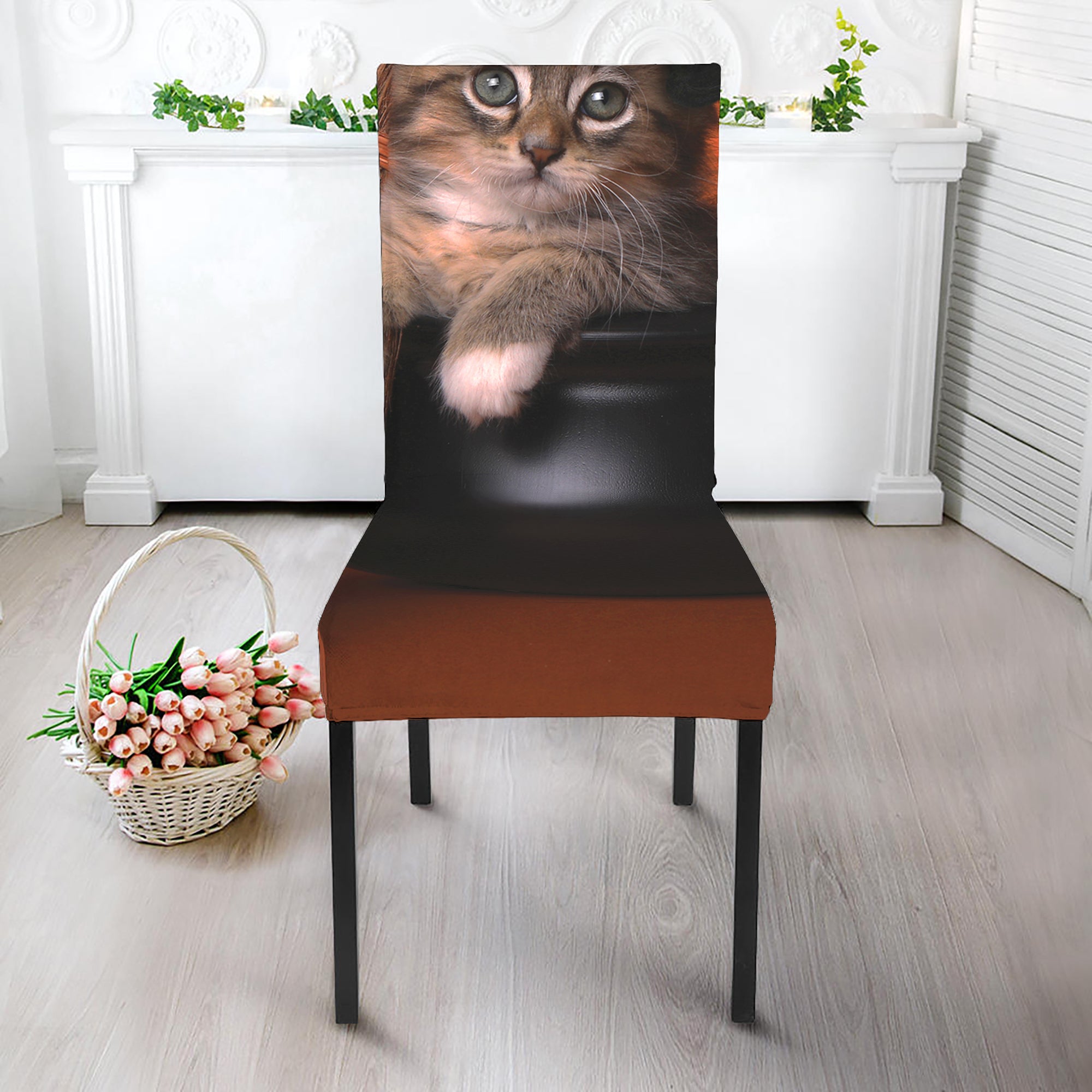 Halloween Cute Witch Cat Print Dining Chair Slipcover