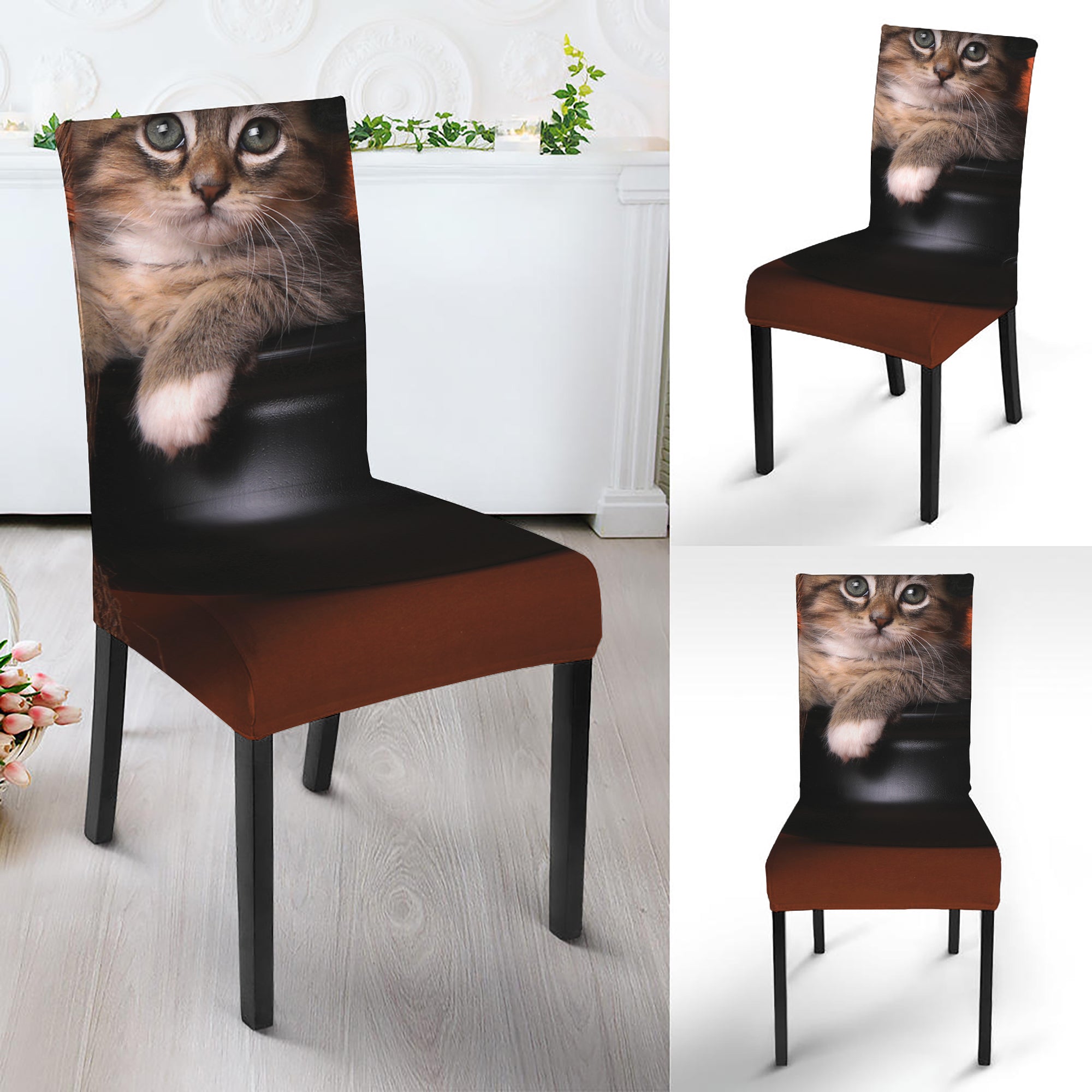 Halloween Cute Witch Cat Print Dining Chair Slipcover