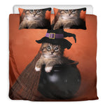 Halloween Cute Witch Cat Print Duvet Cover Bedding Set